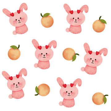 Seamless Pattern - Rabbit Cute Illustration Baby Girl Fabric Pink