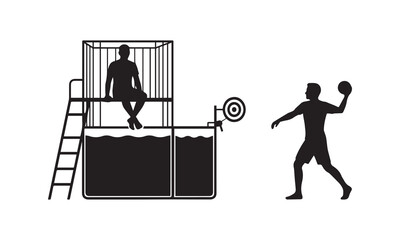 Silhouette Vector Concept of a Person Throwing Ball at Dunk Tank Target. © shahariea