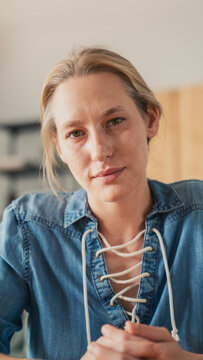 Portrait of woman on video call	
