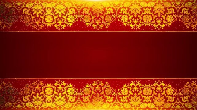 An intricate red and gold floral border design with elaborate patterns, evoking a sense of luxury and elegance. Suitable for invitations, cards, and decorative projects.