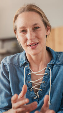 Portrait of woman on video call	
