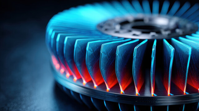Digital twin technology concept with turbine blade close up showing advanced engineering and innovation in energy systems