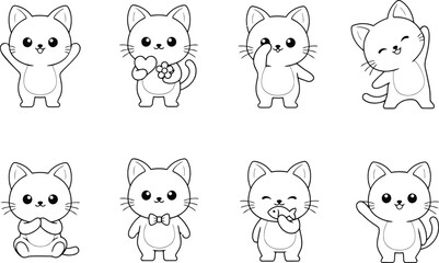 Obraz premium Large set of cute cartoon kittens performing various actions vector illustration