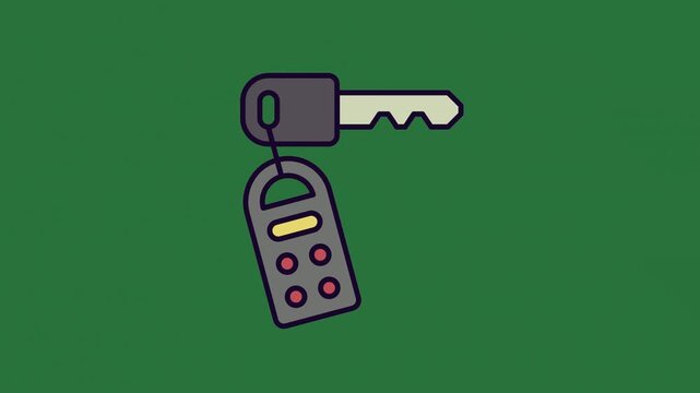 hand holding key to green remote control device car green screen animated chromakey design colorful movement illustration creative figure style