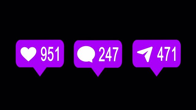 Increasing follower count; an animation of a rising social media follower counter featuring like, comment, and share icons against a transparent background. A modern pop-up notification design for fol