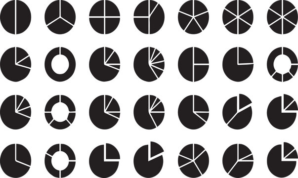 Pie Chart and Donut Diagram Segments Black Silhouette Icons Set
