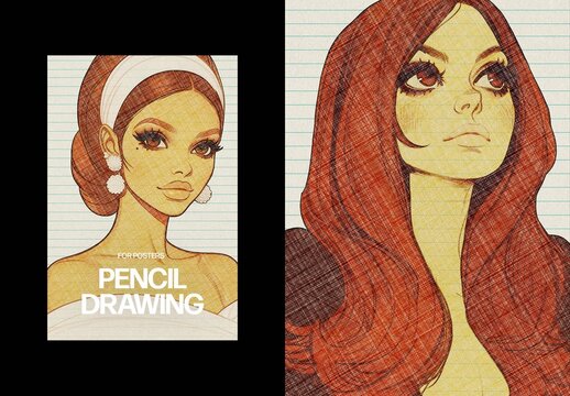 Vertical Pencil Drawing Photo Effect For Portrait And Print Design