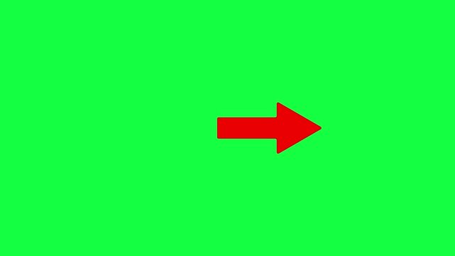 Red Right Arrow Animation with Forward Directional Indicator Movement on Green Screen Chroma Key Seamless Loop Motion Graphics