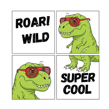 Cool Cartoon T-Rex in Red Shutter Shades Comic Grid Graphic