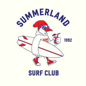 Summerland Surf Club Retro Bird Surfboard Vintage Apparel Illustration