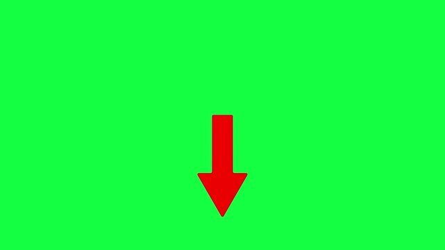 Red Down Arrow Animation with Downward Directional Indicator Movement on Green Screen Chroma Key Seamless Loop Motion Graphics