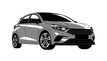 Naklejka premium Small city car vector illustration featuring compact design, urban mobility, and efficient transportation solutions.