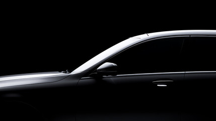 Naklejka premium Sleek car silhouette reveal on a dark background, showcasing elegant lines and modern vehicle design with strong light contrast