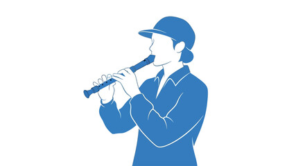 Woman Playing a Blue Flute Instrument. © Wulan