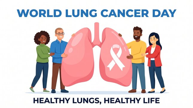 World lung cancer day illustration with diverse people and lungs