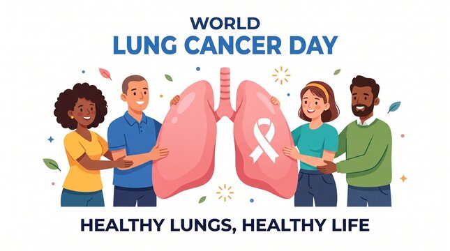 World lung cancer day illustration with diverse people and lungs