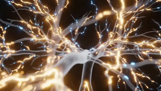 Nervous system becoming more alert during anxiety, glowing neural pathways illuminating gradually through transparent biological structures