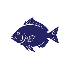 Fototapeta premium Stylized blue fish silhouette graphic with silhouette wildlife swimming minimalist creature underwater freshwater saltwater isolated pictogram stylized illustration