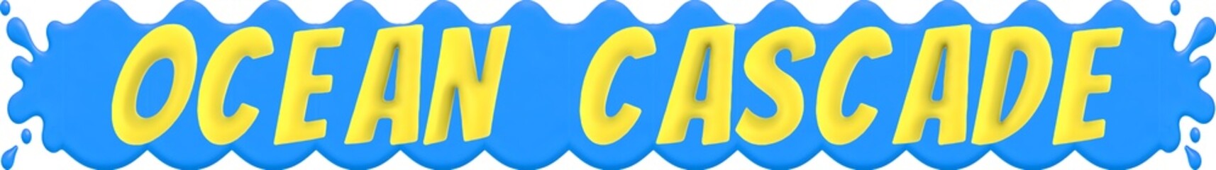 Ocean Cascade, 3D yellow text over a dynamic blue water splash banner , 3d Rendering © Qualityrenders
