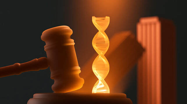 Legal Framework for Genetic Information: Gavel and Illuminated DNA Strand Symbolize Biomedical Ethics and Law in a Dark Setting