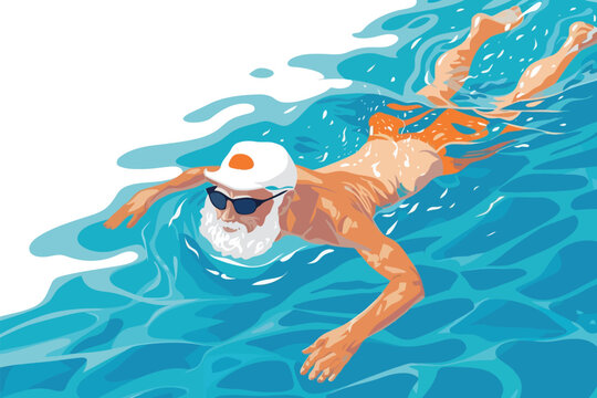 old man swiming in pool top veiw stock image isolated vector style