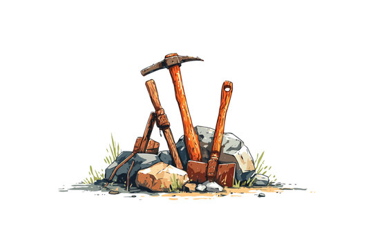 Old Mining Tools in Outdoor Equipment Graveyard isolated