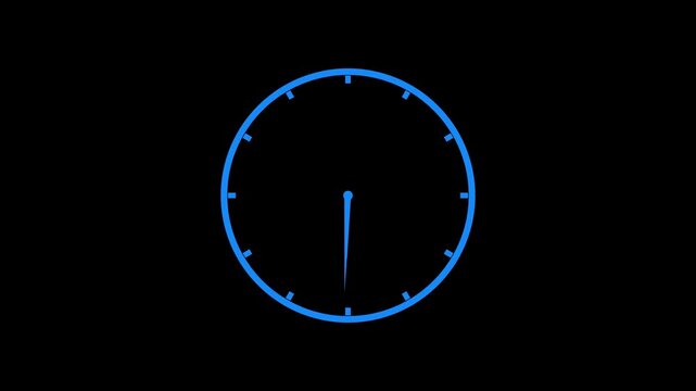 Blue Analog Clock Animation with Rotating Clock Hands Time Passing on Black Background Seamless Loop Motion Graphics