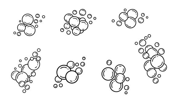 Water Bubble Vector Collection &ndash; Minimalist Black and White Cartoon Bubble Line Art Clipart Set