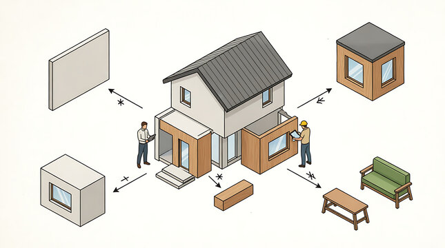 Isometric 3D House Vector Illustration with Modern Roof Residential Architecture Real Estate Design and Sustainable Solar Energy Home Concept