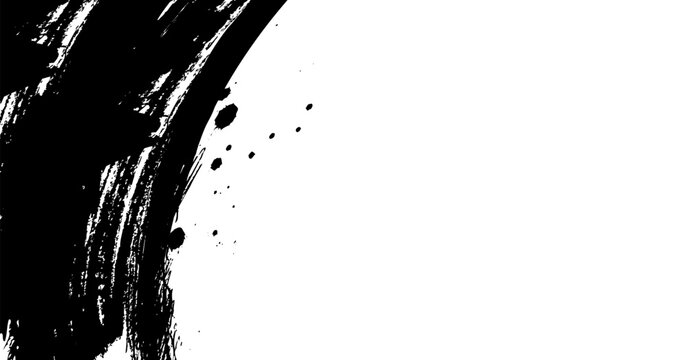 Dynamic black brush stroke Japanese style background with copy space on left