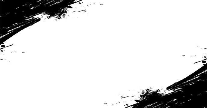 Stylish black brush splatter Japanese background with diagonal frame template