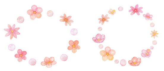 Obraz premium 水彩で描いた赤いお花の丸フレーム素材