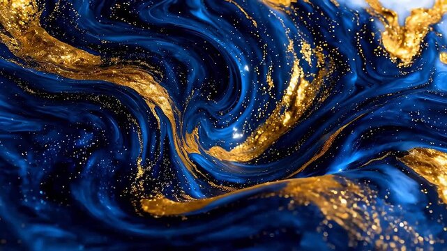 Abstract swirling blue and gold patterns