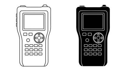 Digital Device Comparison: A clear, simple illustration shows two handheld electronic devices side-by-side, one in outline and the other in silhouette, highlighting their design and control layout. © abidakhatun
