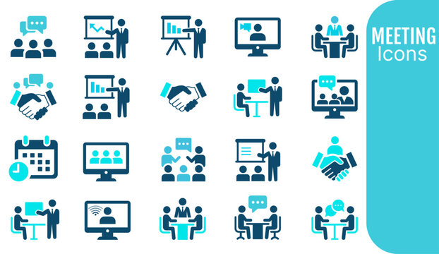 Team Collaboration and Office Training Workshop Vector Icons Pack