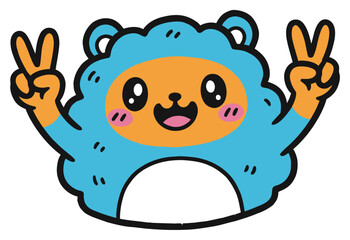 Fototapeta premium Panda Mascot Character with Friendly Smile and Raised Hands, Blue Fur and Orange Hood, Cartoon Style for Children Concept