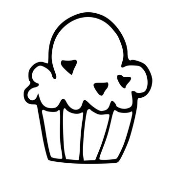hand drawn delicious cupcake sketch illustration for bakery concept