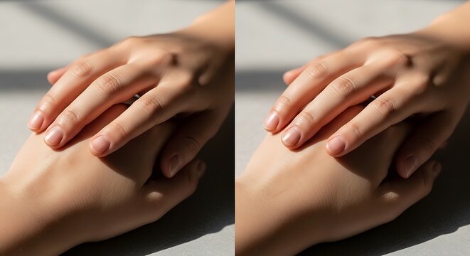 Closeup of two hands touching gently.