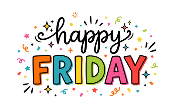Vibrant happy friday greeting with colorful confetti