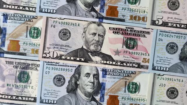 Paper US dollar bills of various denominations and cent coins as a business tool for exchange and trade. Cash US dollars as a background for your design