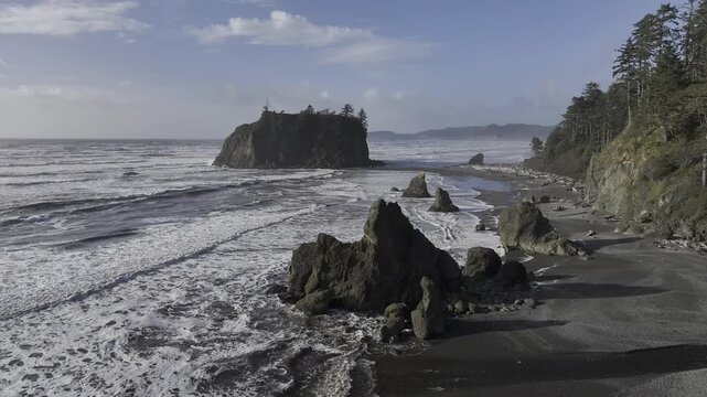 Aerial view of Ruby Beach in the United States Olympic National Park