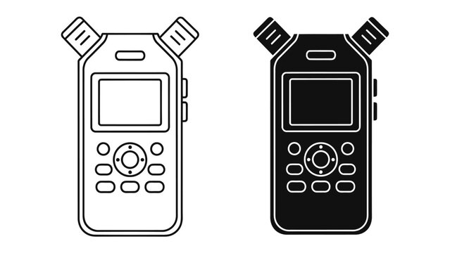Portable Audio Recorder: A line art illustration of two portable digital audio recorders, one in white outline and the other in solid black silhouette.