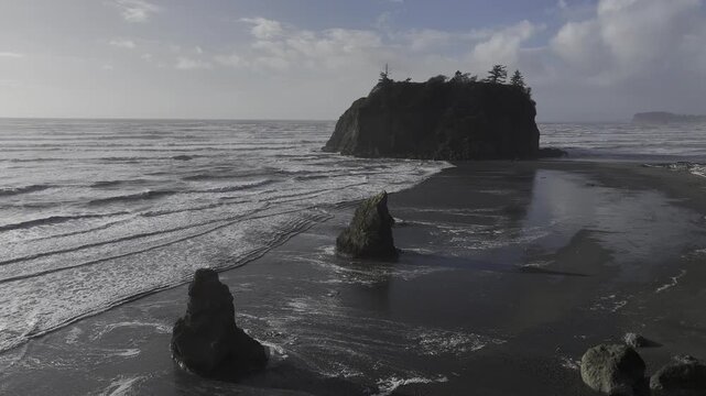 Aerial view of Ruby Beach in the United States Olympic National Park
