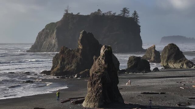 Aerial view of Ruby Beach in the United States Olympic National Park