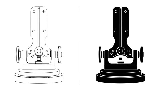 Vintage scientific instrument: a detailed line drawing and silhouette of an antique scientific instrument, possibly a microscope or a measuring device.