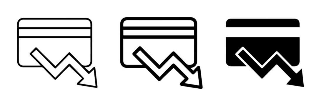 Credit Card Decline Icons, Financial Loss Vector Set, Payment Failure Symbols