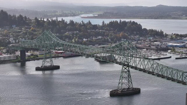 Aerial View Of Landmark Of Astoria-Megler Bridge In Astoria, Oregon,Usa