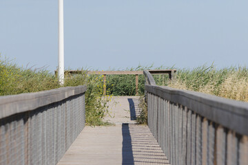 Obraz premium Salgados trail boardwalk leading through nature in portugal