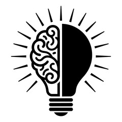 Creative lightbulb idea icon with stylized human brain silhouette lightbulb creativity innovation intelligence thinking knowledge illustration business inspiration cognitive solution © pixelcity