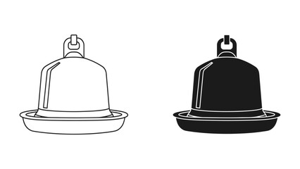 Chicken Feeder Illustration: A clear graphic representation of a chicken feeder, shown in both line art and solid silhouette. © Abdul